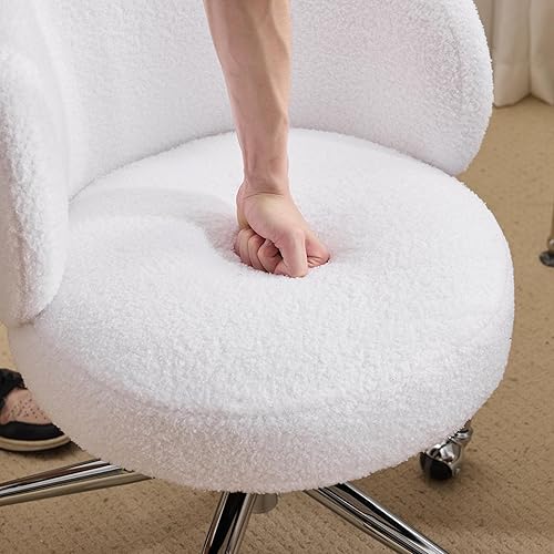 Miniatura 4 de VINGLI Bonita silla de escritorio giratoria pequeña, cómoda con ruedas, soporte lumbar ergonómico de respaldo bajo, taburete rodante para niñas