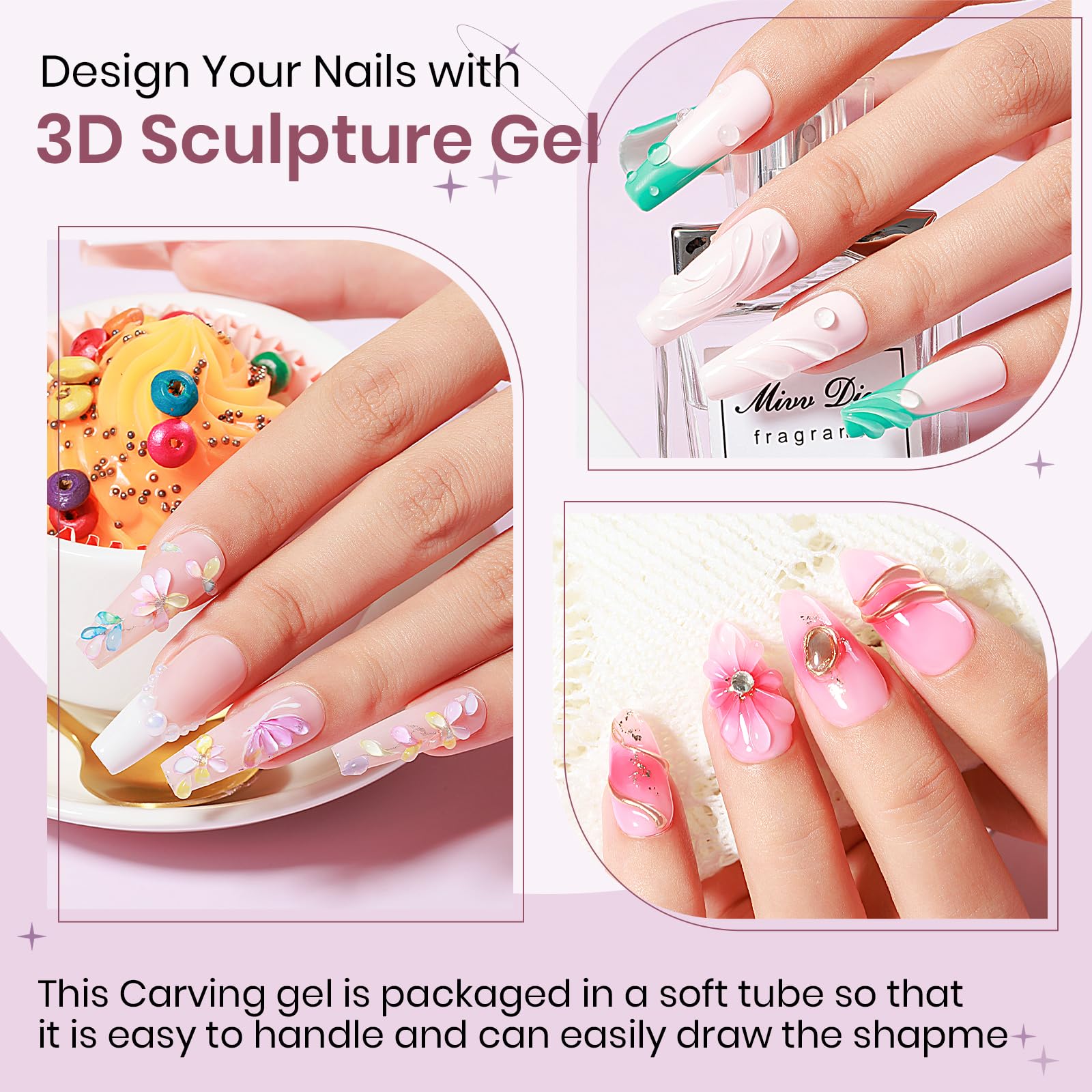SUPWEE Żelowa rzeźba 3D - 30 G przezroczyste rzeźbienie żelowe 3D Nail Art wielofunkcyjny klej do paznokci Rhinestone do malowania DIY Carved Lakier do paznokci Dekoracja paznokci Manicure