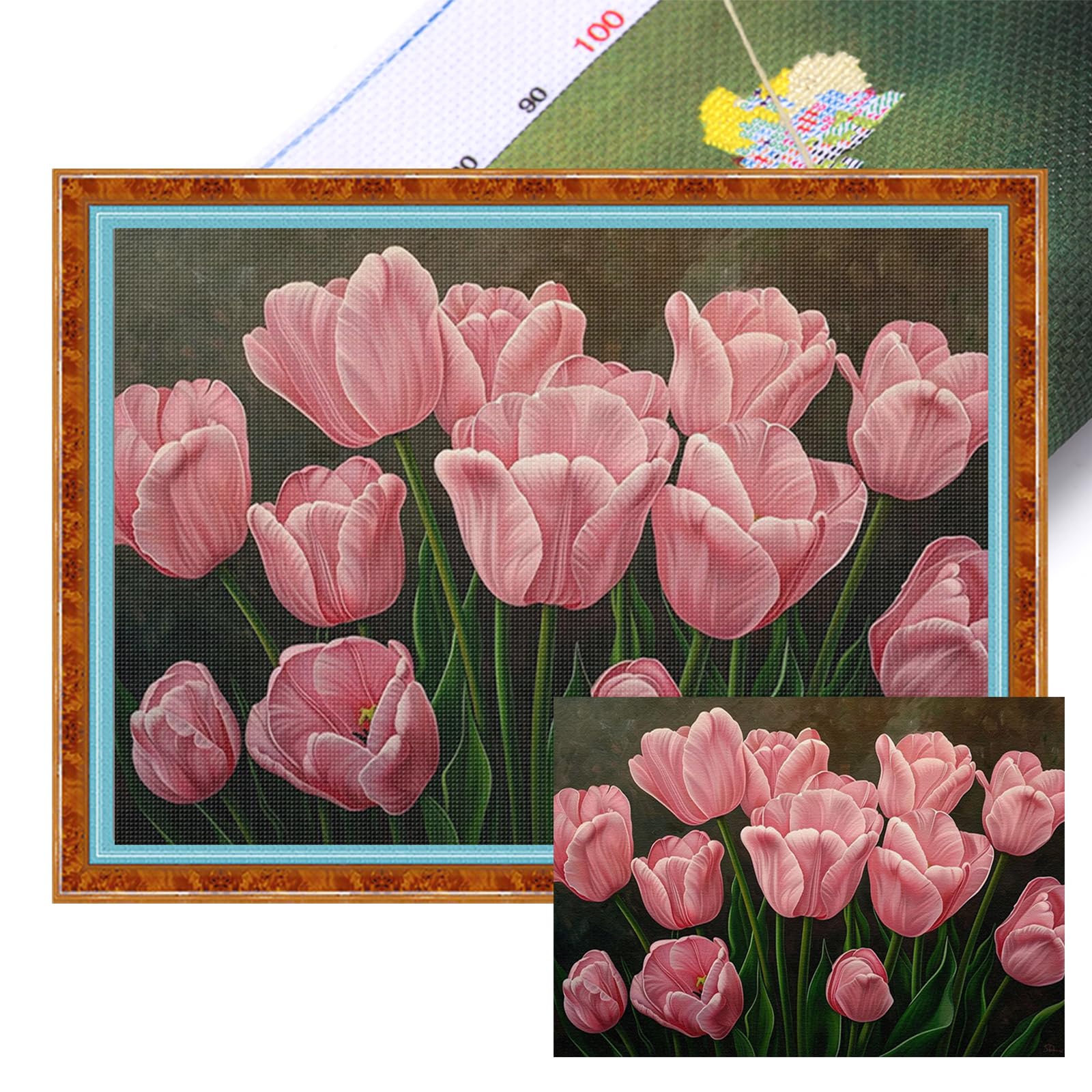 Poetrydraw Tulip A Pink Tulip Full 11Ct Diy Stamped Cross Stitch Kits 50X35cm Needlework Embroidery Kit For Beginners Adults Home Decor (Tulip A)