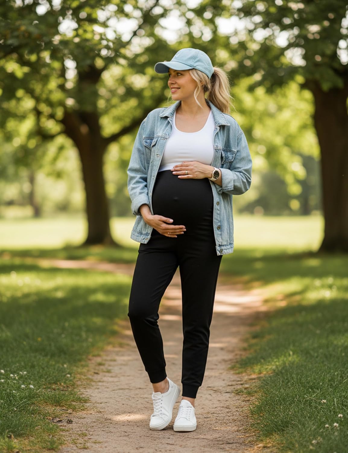 V VOCNI 3 Pack Women's Maternity Joggers Pants Over The Belly Sweatpants Stretchy Jogger Workout Lounge Pregnancy Pants - Image 7