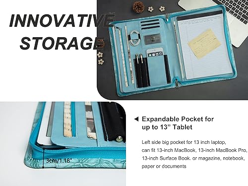 Miniatura 5 de Nombre grabado gratis, folio personalizado, cartera de piel sintética en relieve con cremallera, organizador de documentos profesional con soporte