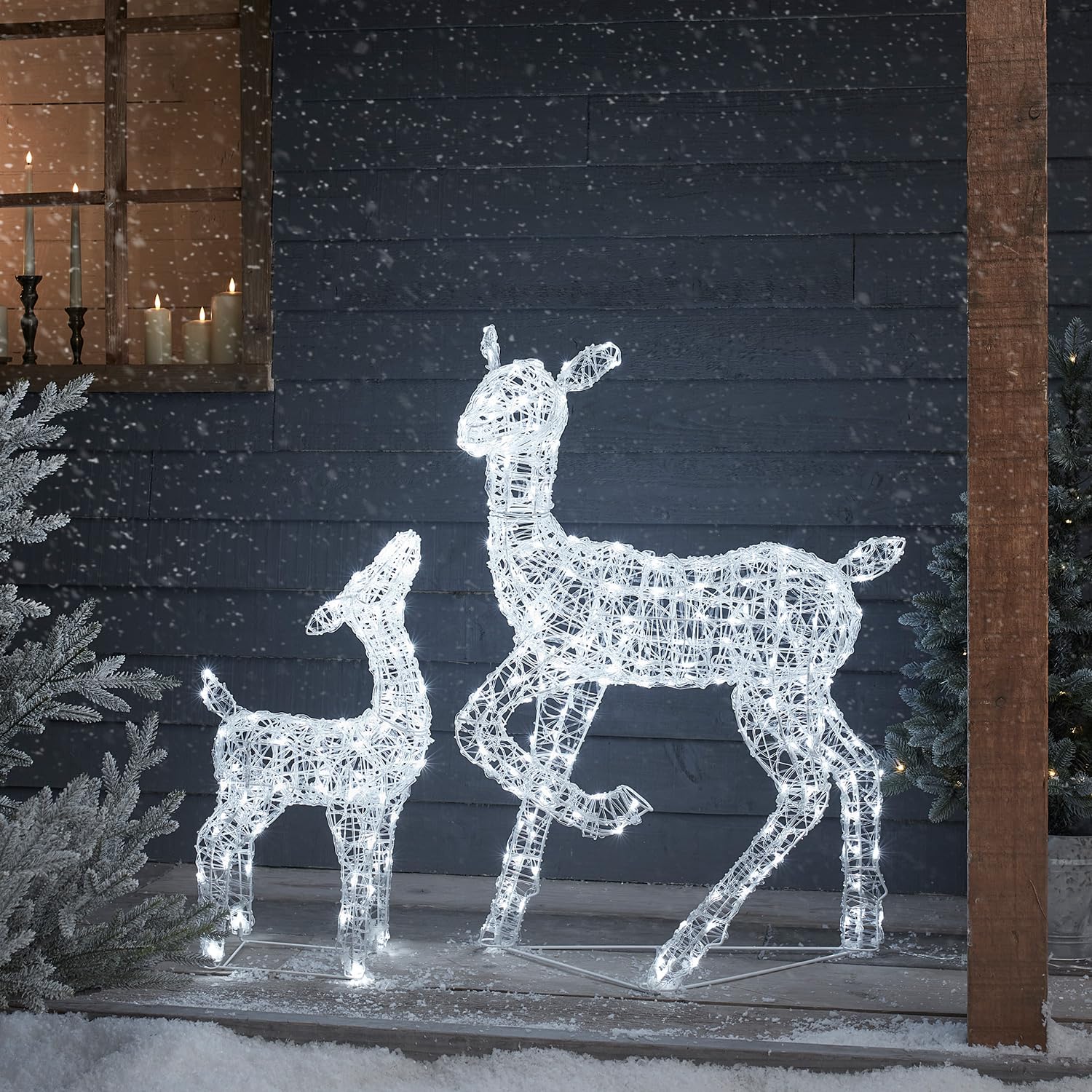 Lights4fun Famiglia di 3 Renne Luminose In Acrilico con 540 LED Bianco con Timer Decorazione di Natale Illuminazione Natalizia per Interni Giardino Esterni