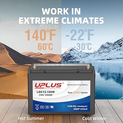 Miniatura 4 de UPLUS - Batería de ciclo profundo de 12 V 100 Ah, LDC12-100M sin mantenimiento, BCI Group 27 baterías de gel recargables para energía solar, RV,
