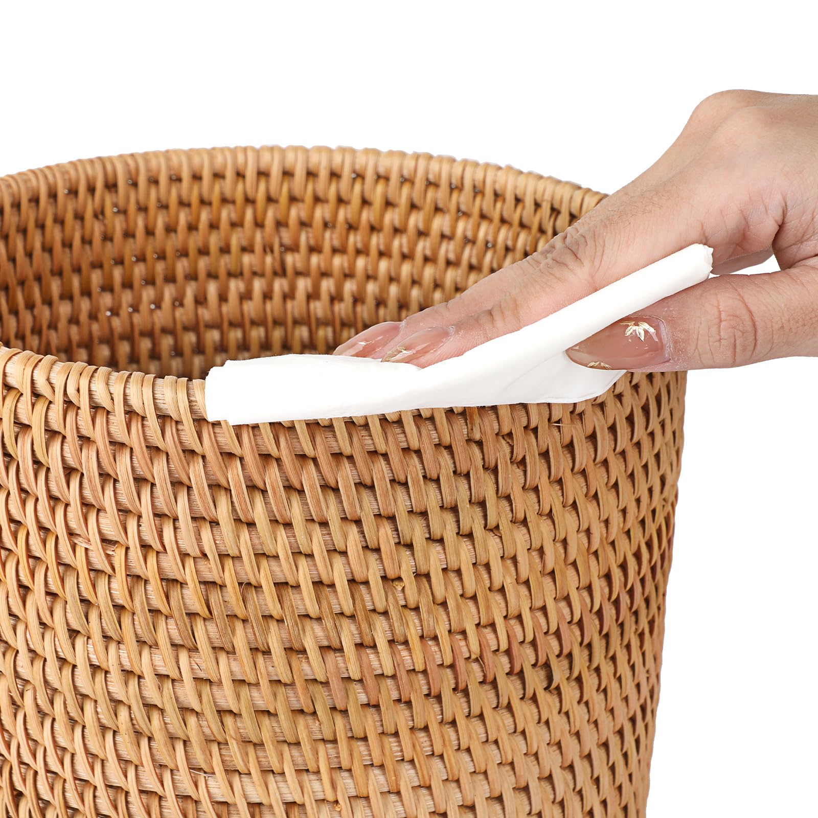 SUMTree Petite corbeille ronde en rotin corbeille de rangement mini poubelle en rotin faite à la main Décoration pour plantes artificielles en pot (20x17cm)