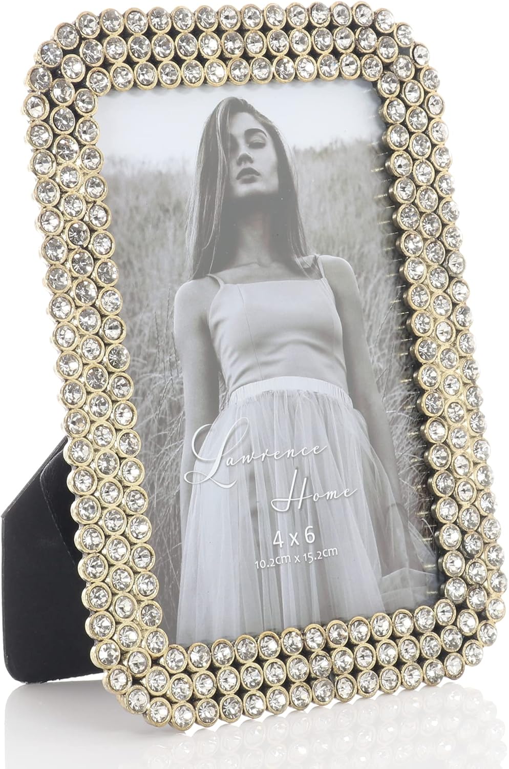 Gold Metal Picture Frame - Three Rows of Brilliant Crystals 4x6