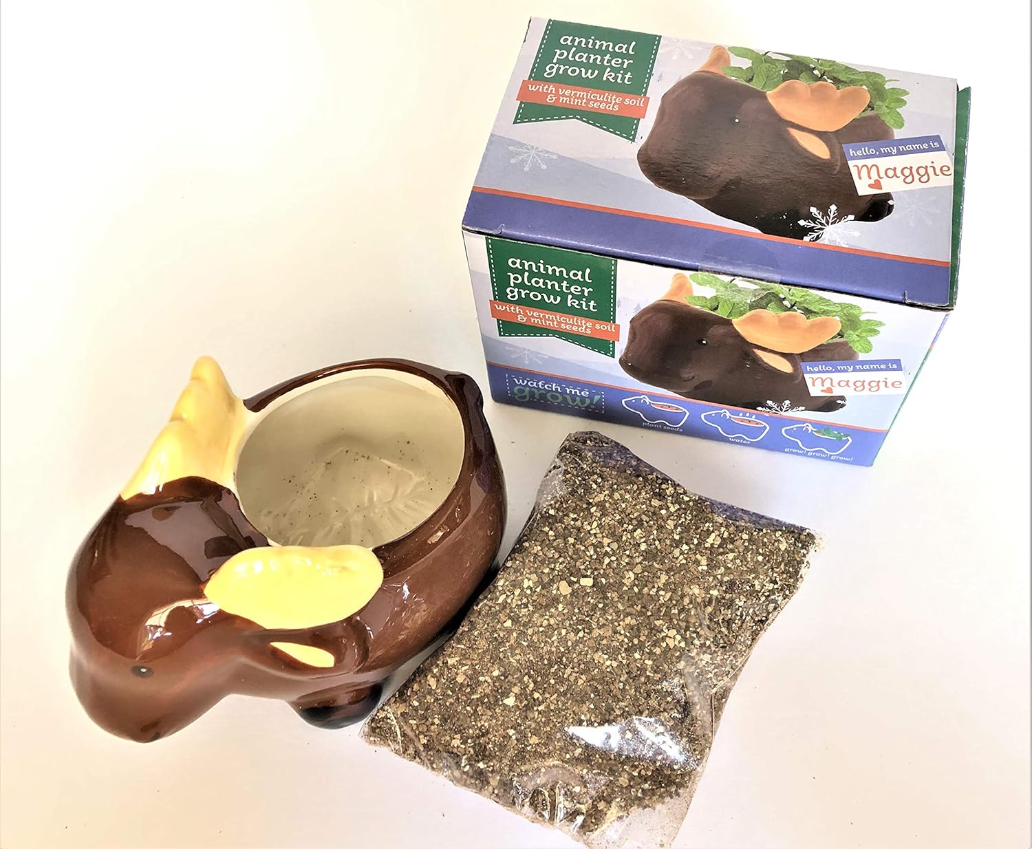 Moose Animal Planter Grow Kit, Ceramic Pot with Mint Seeds