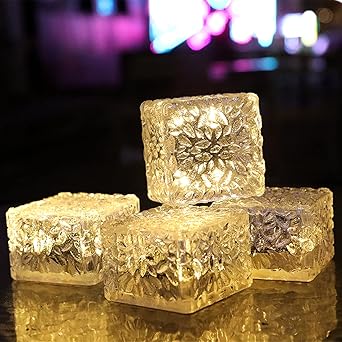 XingTong Solar Ice Cube Lights Glass Brick Light Solar Brick Light 4LED Crystal Brick Light Waterproof or Outdoor Garden Patio Yard Lawn Pool Decoration 4 Pack ?Upgraded Package? (Warm White)