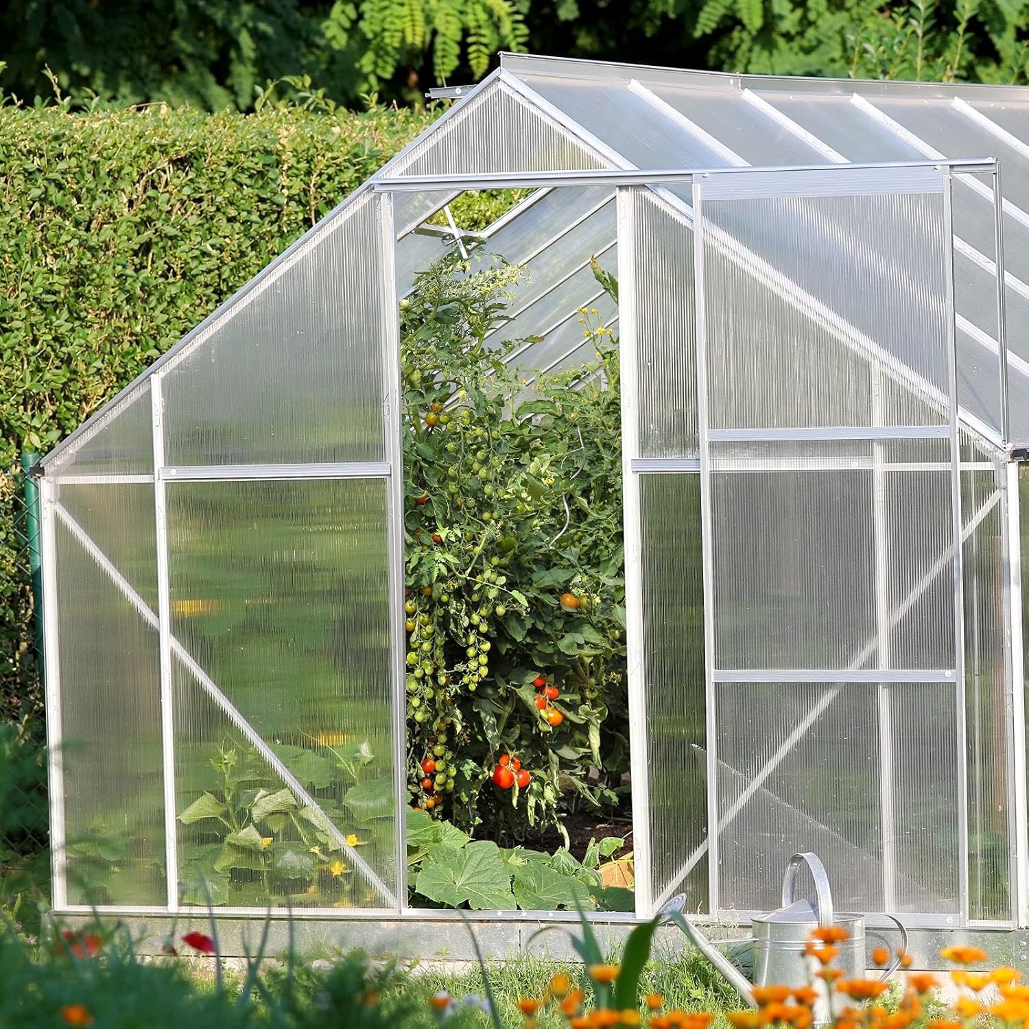 Plaques alvéolaires PVC translucide pour serre jardin véranda résistant UV étanche kit 14 plaques connecteurs 60,5 x 121 cm épaisseur 4 mm