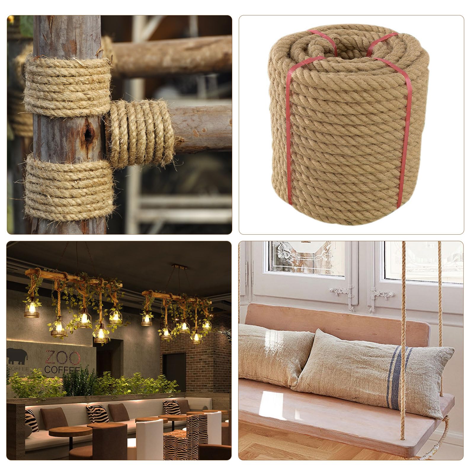 Condition photo showing New/Like New for Thick Twisted Manila Ropes 1Inch×100ft Natural Jute Rope Heavy Duty Hemp Rope for Swing Bed, Crafts, Railing, Tug of War, Landscaping, Gardening, Bundling, Hammock, Home Decorating