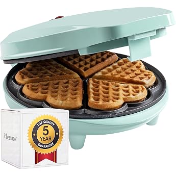 Bestron Waffle Iron for Classic Heart Wafers Waffle Maker with Non-Stick Coating for Heart-Shaped Waffles Retro Design 700 Watt Colour Mint