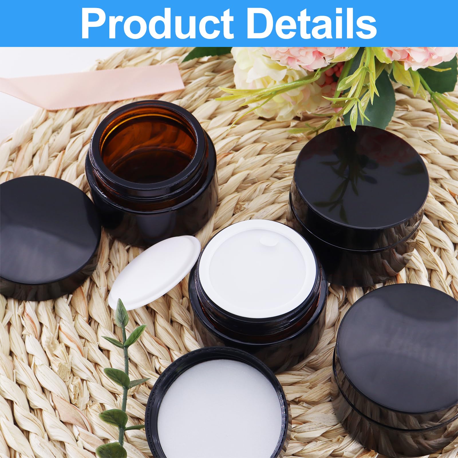 12 Pièces Verre Ambré Boîte Vide, 30 ml Pots de Pommade Pots de Crème à Remplir, Pot en Verre Brun avec Couvercle et Liner Ppour Crèmes Cosmétiques Lotions Huiles Essentielles