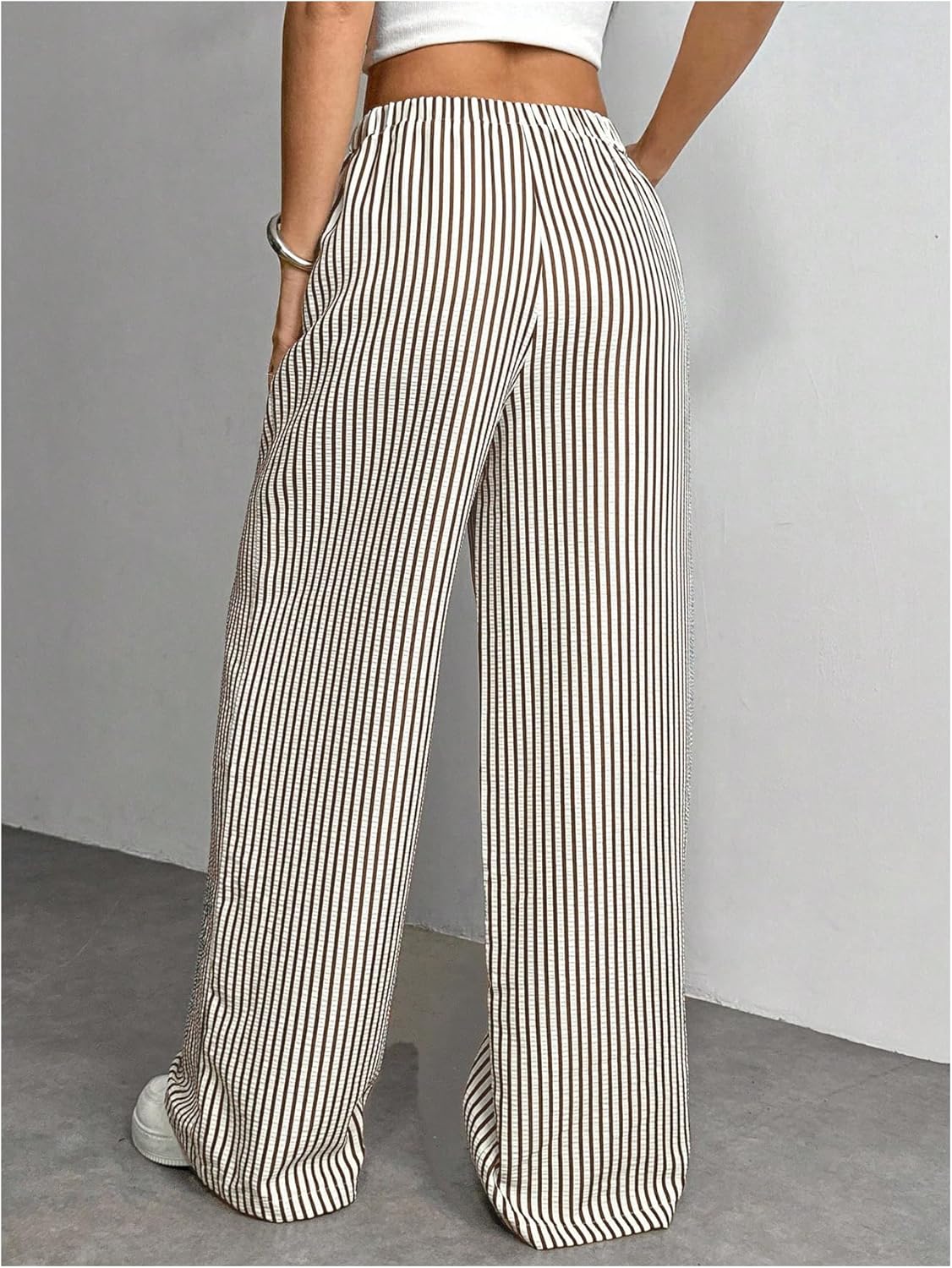 SHENHE Women's Striped Wide Leg Pants Elastic High Waist Casual Baggy Pants Travel Trousers - Image 3