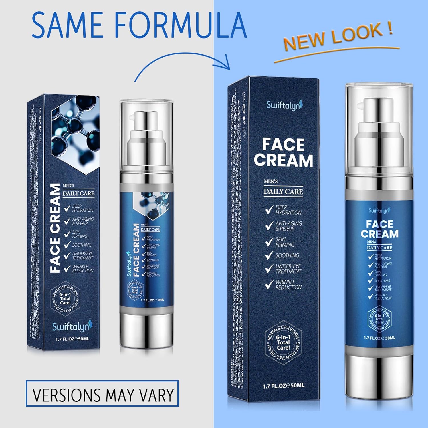 6-in-1 Face Cream for Men: Men's Face Moisturizer Anti-Aging Cream, Dark Spot & Eye Bag Treatment, Reduces Wrinkles – Men's Skincare - Image 2