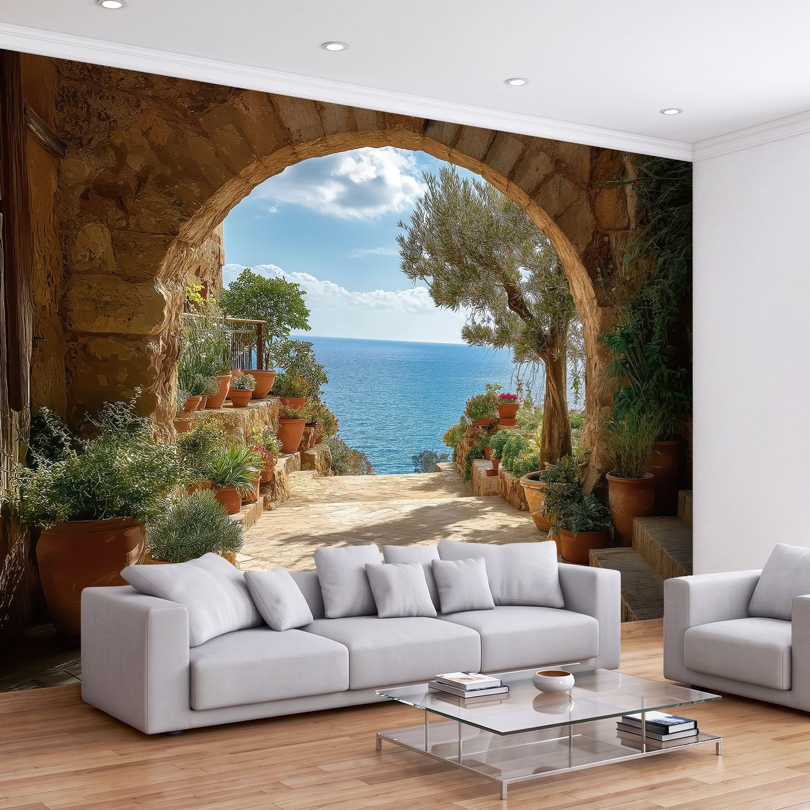 Générique 200 x 140 cm panoramiczna tapeta z krajobrazem architektura kamienny łuk 3D projekt ścienny, dekoracja ścienna do zdjęć, tapety z włókniny dekoracja ścienna salon sypialnia, beżowy