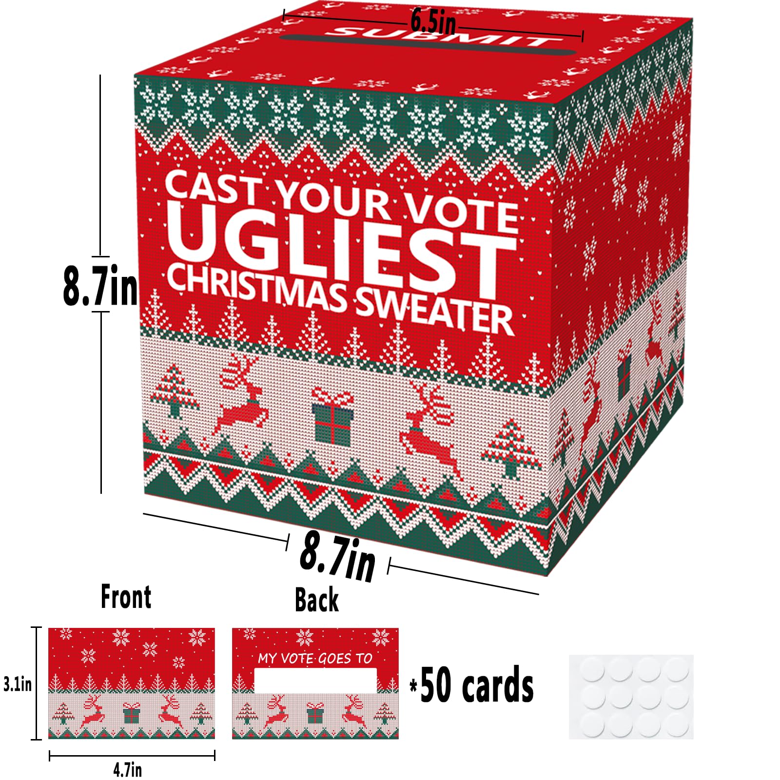 OLIVBIN Ugly Sweater Contest Ballot Box, Voting Card Box Set, Including 50 Voting Cards Sweater Competition Voting Box, Used for Festival Christmas Game Party Decoration, Ugly Sweater Party Supplies