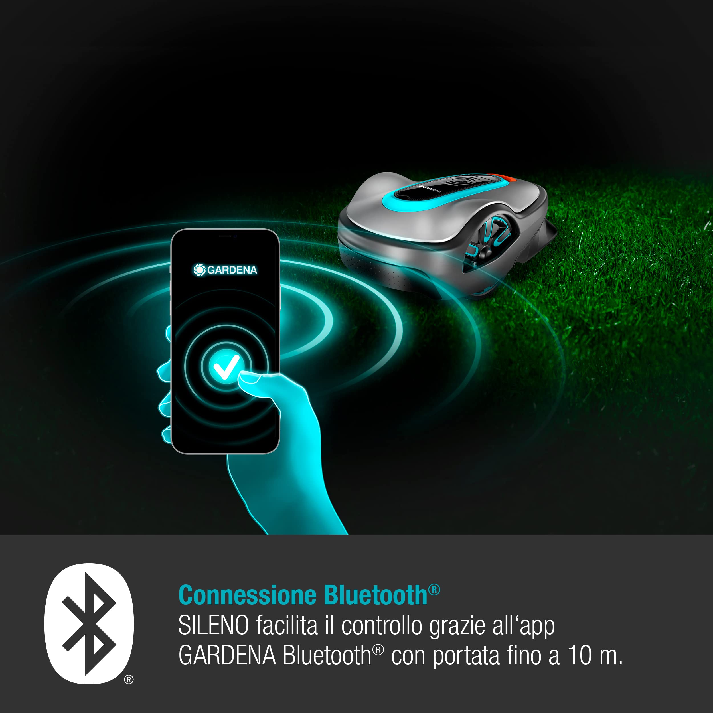 Gardena Sileno Life: Rasaerba per Superfici Erbose fino A 750 M², Funzione Easypassage, Pendenze fino Al 35%, Silenzioso, It-Version (15101-34)