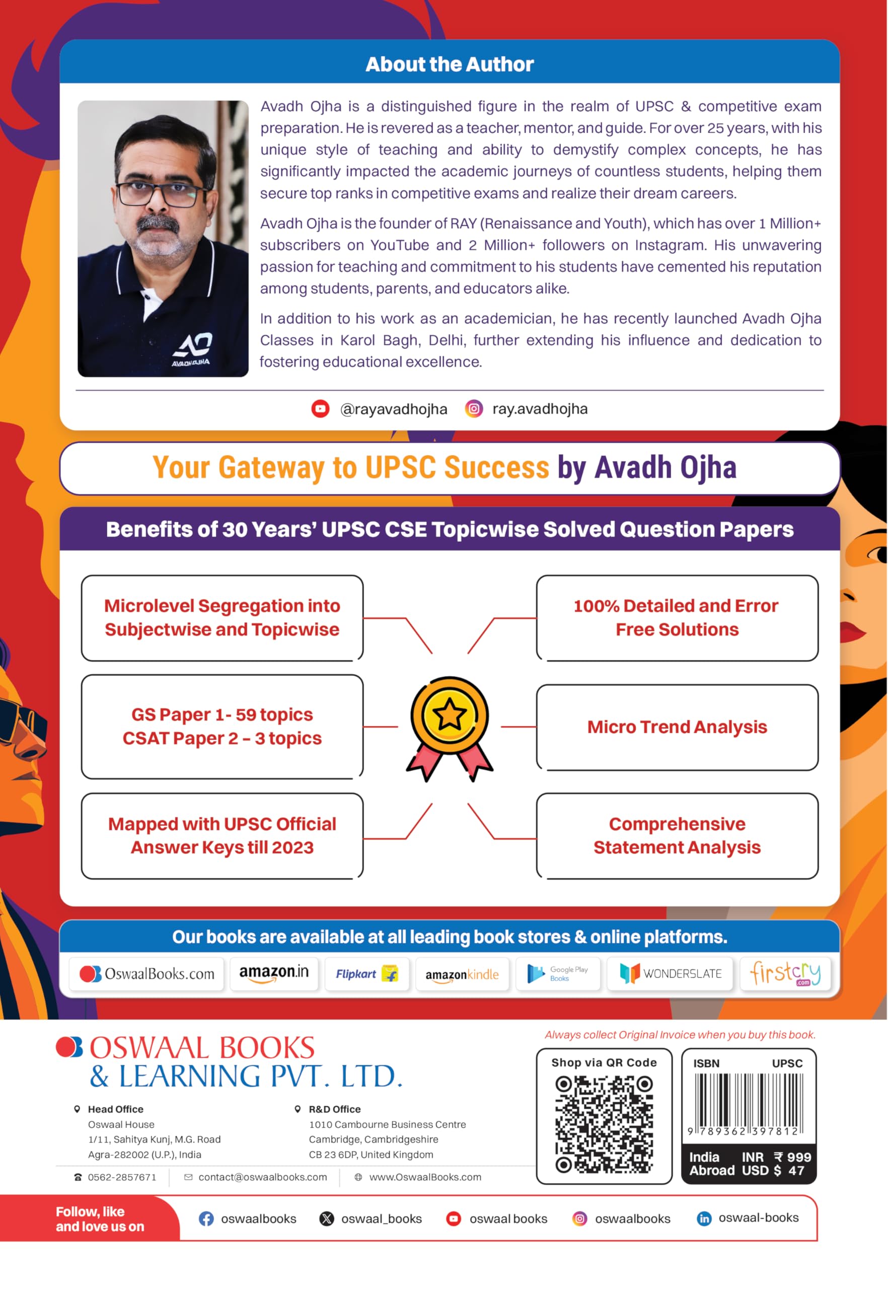 Oswaal 30 Years UPSC Civil Services Examination Prelims GS 1 (2024-1995) & CSAT 2024-2011 Papers Topicwise Solved Question Papers (For 2025 Exam)