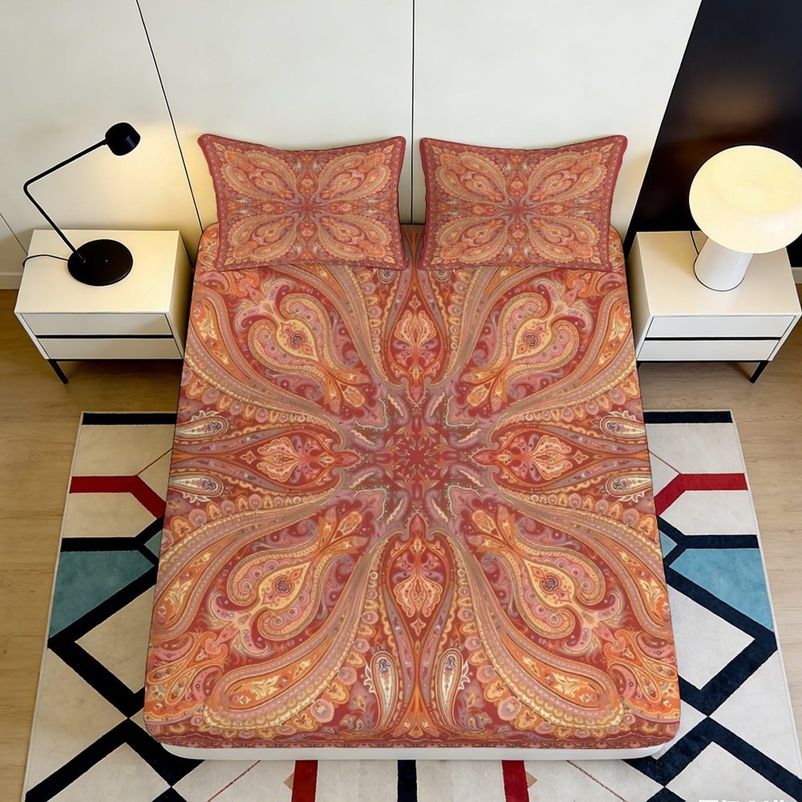 3D Printed Paisley Blossom Fitted Sheet Microfiber Soft Breathable Mandala Mattress Cover Bedroom Decor Protection 90x200x25cm