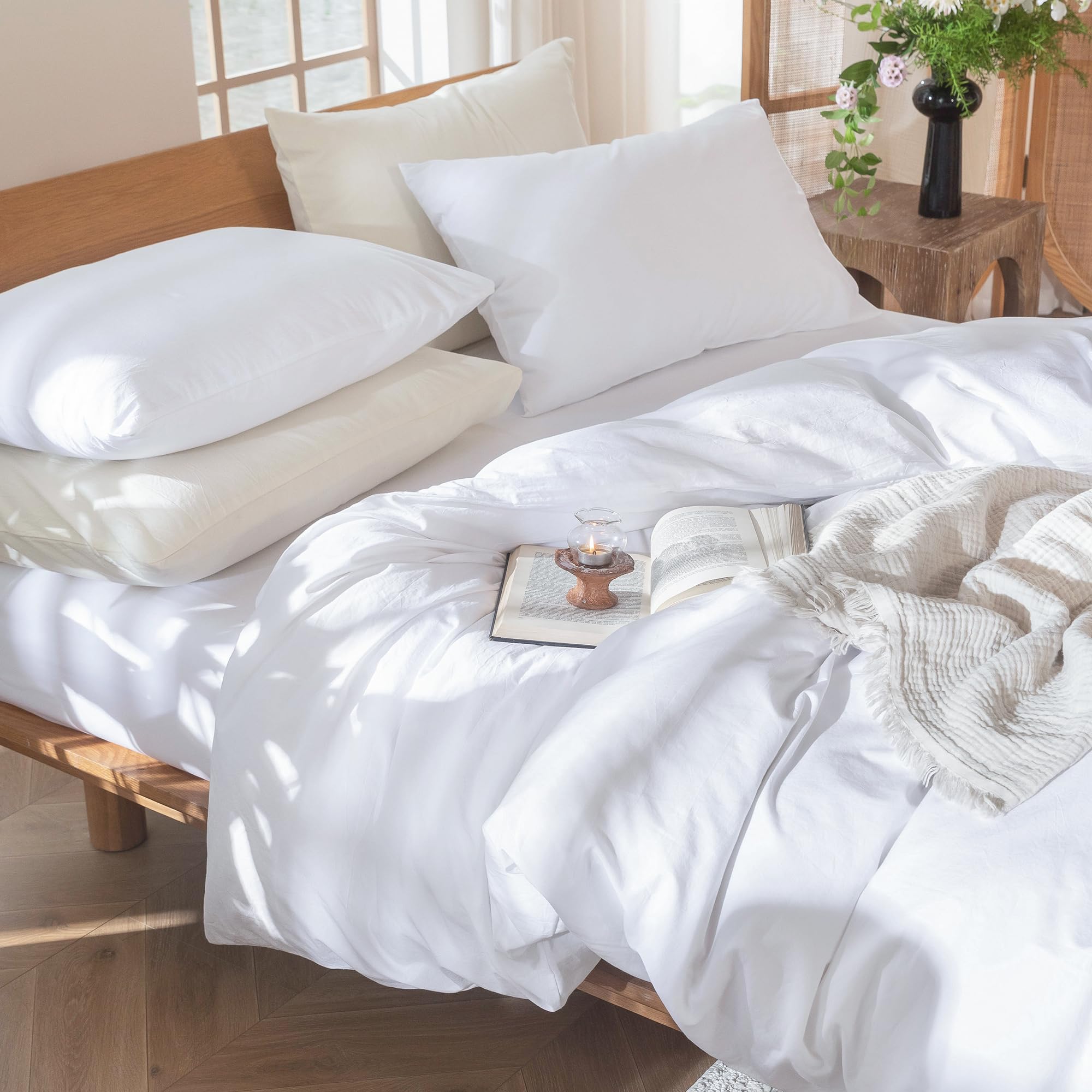 MooMee Bedding Duvet Cover Set 100% Washed Cotton Linen Like Textured Breathable Durable Soft Comfy (Tannish Linen Grey, King) — view 207