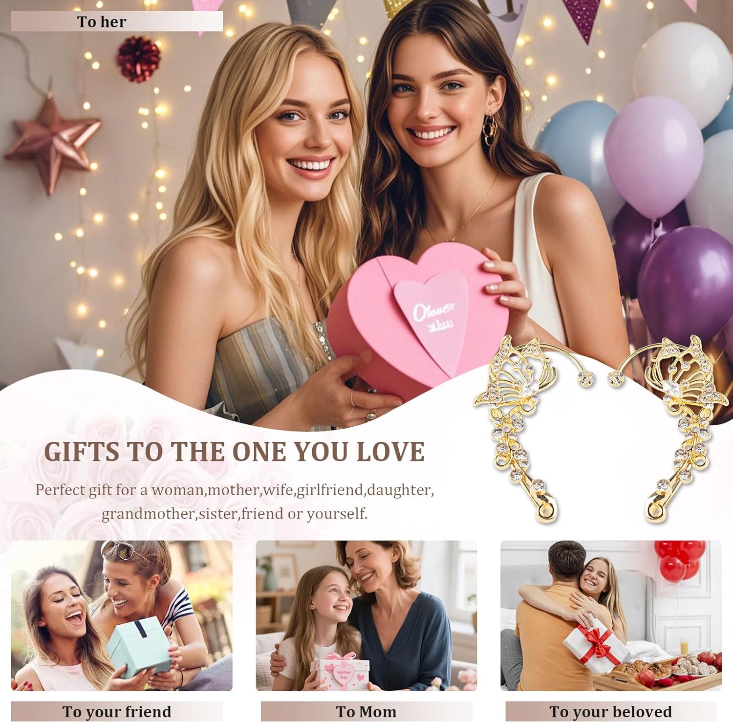 2 Pcs Butterfly Ear Cuffs Earrings for Women Butterfly Ear Wrap No Piercing Ears Clip Jewelry for Cosplay Costume - Image 3