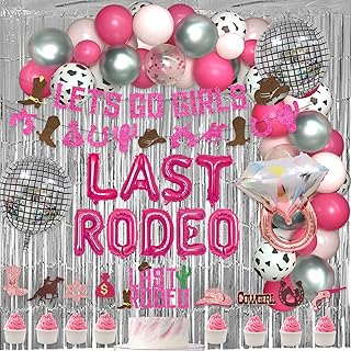 101 PCs Last Rodeo Bachelorette Party Decorations, Hombae Nashville Cowgirl Western Bachelorette Bridal Shower Fringe Curtain Balloon Garland Lets Go Girl Glitter Banner 4D Disco Ring Pink Silver