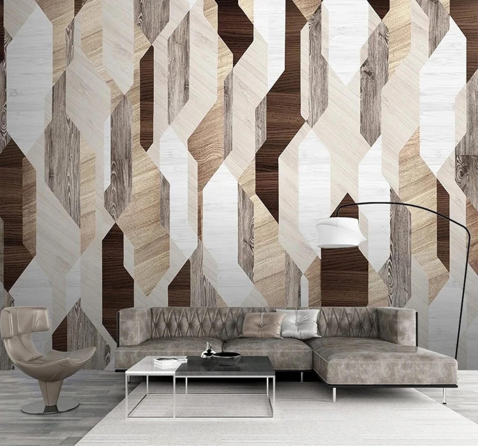 Xlming 300Cm×210Cm(B×H) Abstract Creative Vintage Geometric Woodgrain 3D Wallpaper Luxury Home Dining Decor Paste Sofa Living Room The Wall For Bedroom Mural-300Cm×210Cm