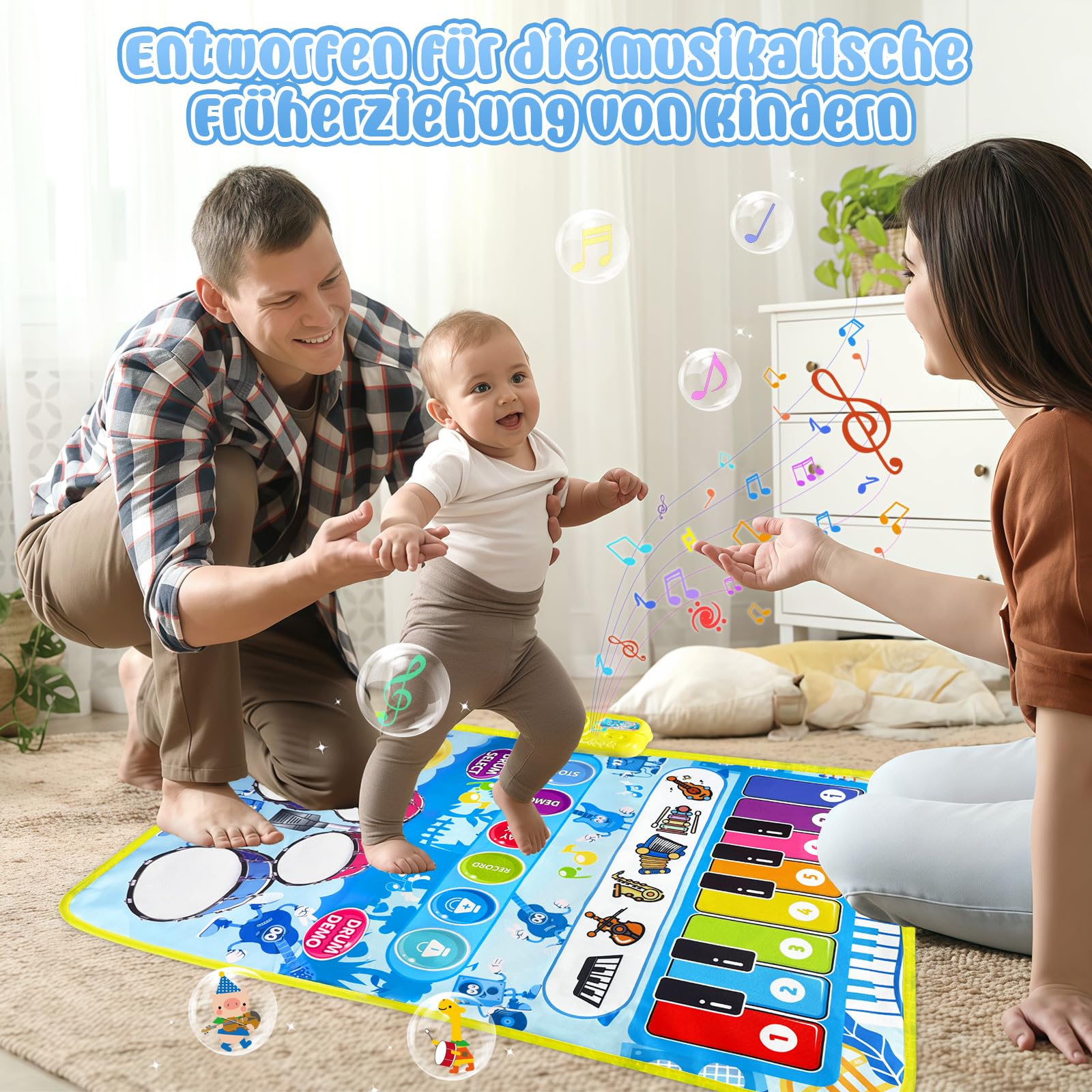 Musikmatte, Klaviermatte, Jazztrommel, Baby Spielzeug Musik Klaviermatte Keyboard Kinder, Spielzeug Geburtstag für Mädchen Junge ab 1 2 3 4 Jahre Kleinkinde (Blau)