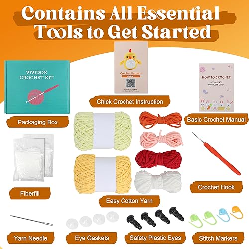 Miniatura 5 de VIVIDOX Paquete de 2 kits de ganchillo para principiantes, adultos y niños con hilo fácil de 3.5 pulgadas de alto, juego de inicio de ganchillo de