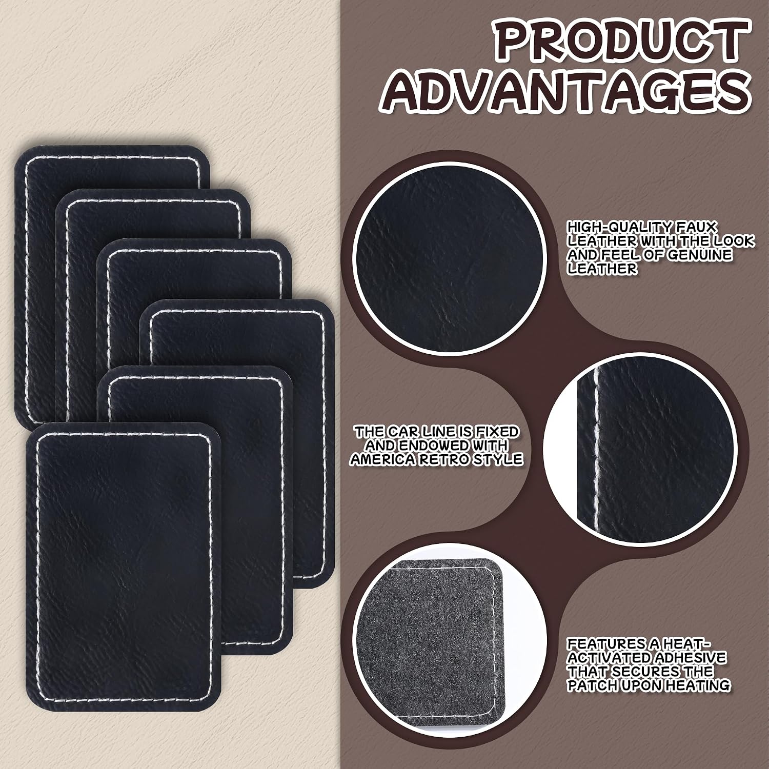 Blank Leather Patches for Hats - Iron On Leatherette Patches for Laser Engraving Blanks, Custom Hat Patch Heat Press Supplies for DIY Repair and Decoration (60 Pcs, Black Silver)