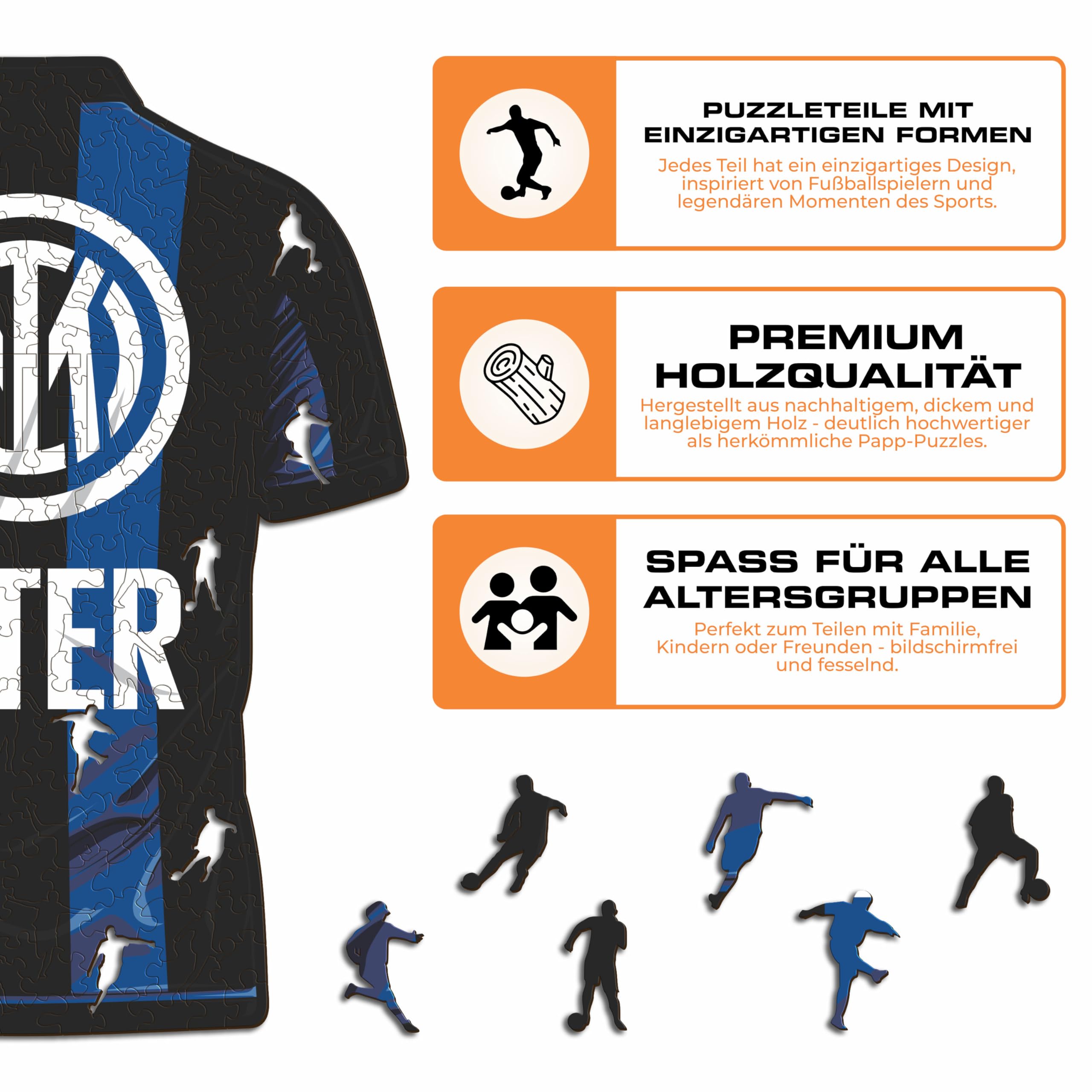 Iconic Puzzles, Inter Jersey, offizielles Produkt, Holzpuzzle für Erwachsene und Kinder, 100% nachhaltiges Holz, Größe M, 270 Stück