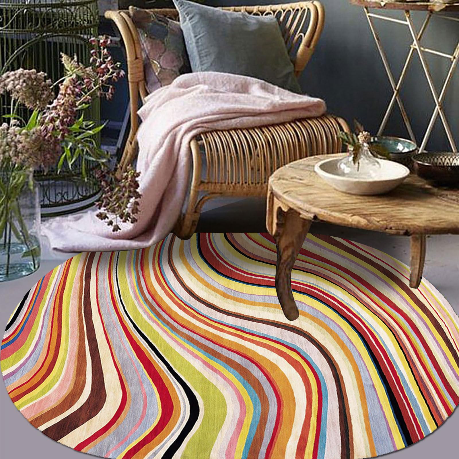 Tapis ovale de salon aux courbes colorées pour votre intérieur