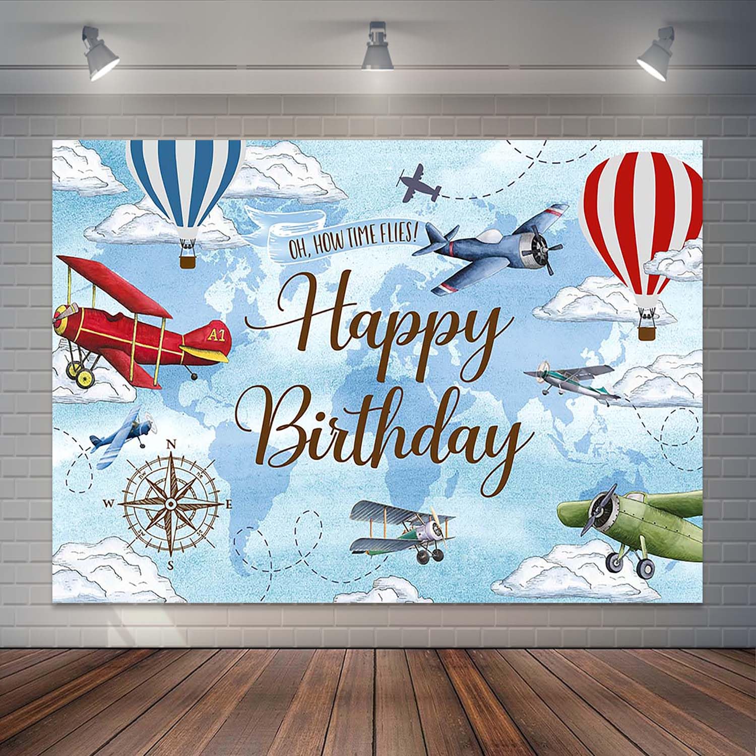 Joliaco Airplane Birthday Backdrop Red and Blue How Time Flies Boy Birthday Background Decorations World Travel Retro Airplane Party Decorations Photo