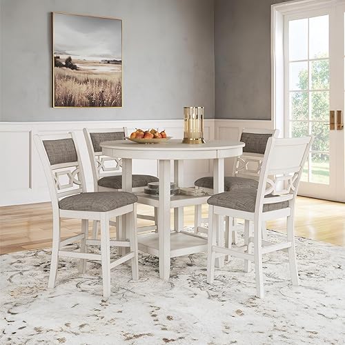 Miniatura 2 de Signature Design by Ashley Erinberg Casual Counter Height Dining Table and 4 Armless Upholstered Bar Stools with Footrest and 2 Shelves, Set of 5,