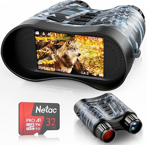 Gafas de visión nocturna, prismáticos nocturnos digitales, batería incorporada de 4000 mAh, binoculares de visión nocturna 4K, con tarjeta de