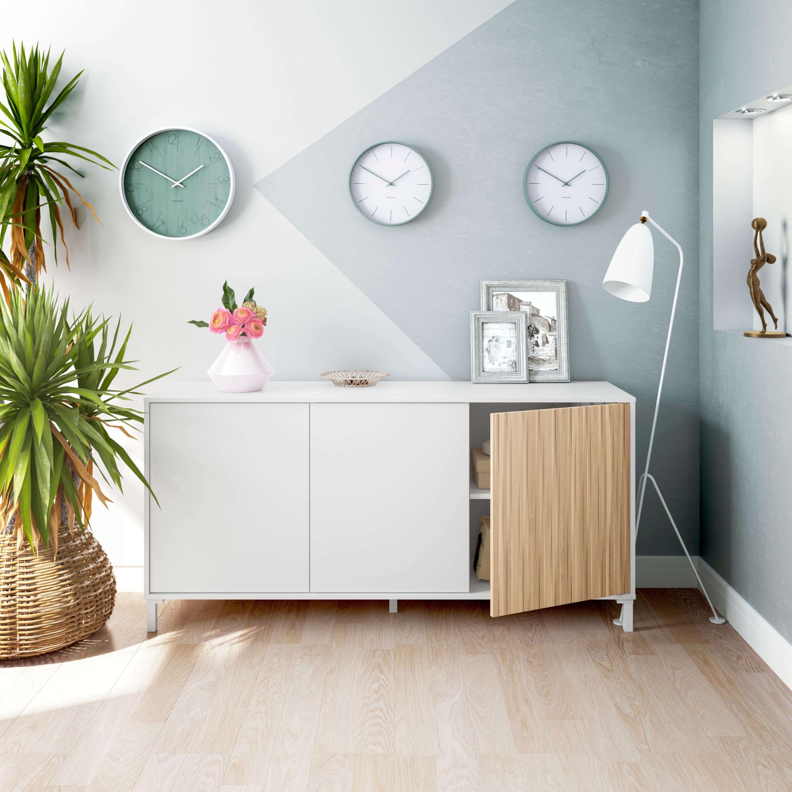 Habitdesign Aparador para Salón Ethna Blanco Artik Y Natur Estilo Moderno 154x74x40 Cm