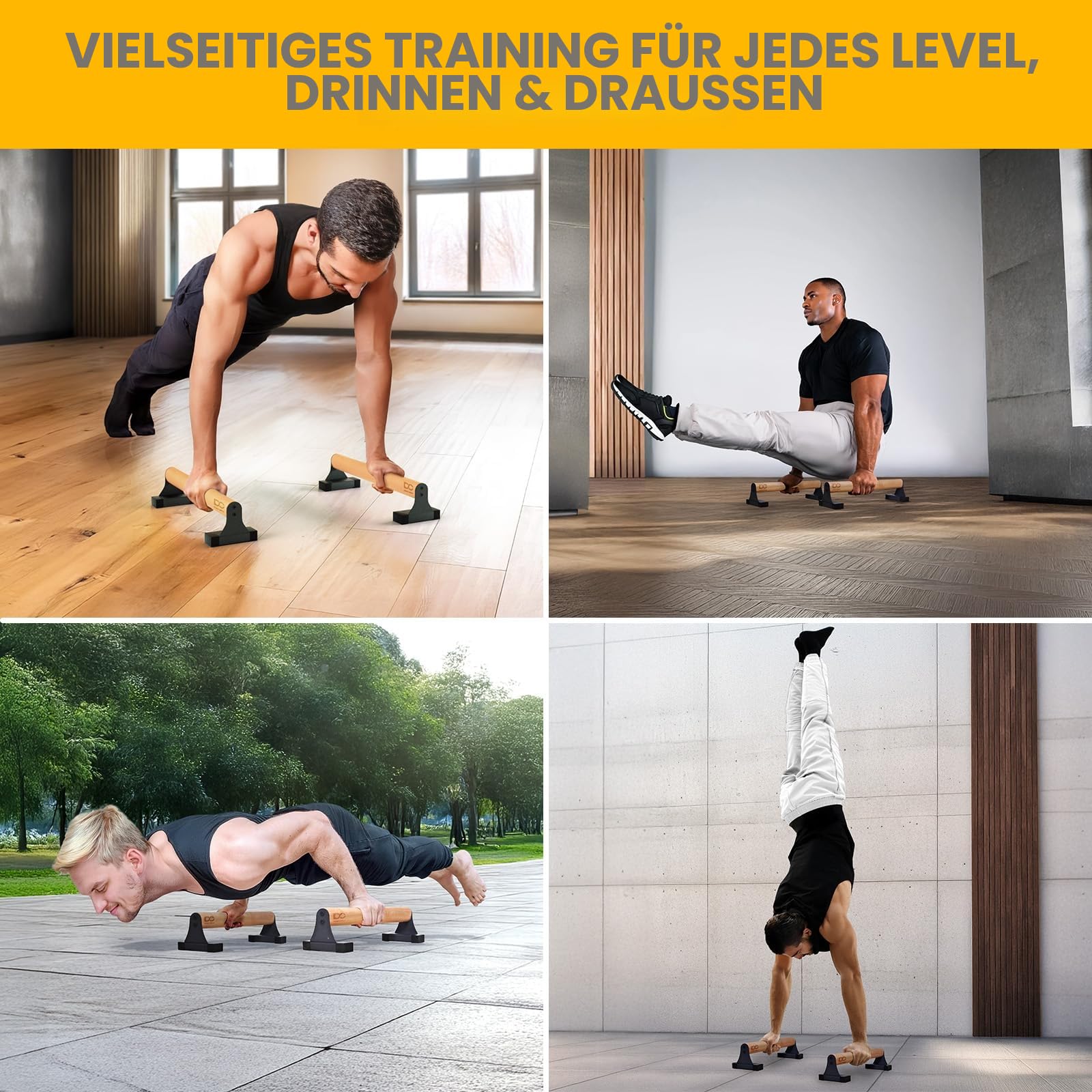 Double Circle Parallettes Liegestützgriffe mit Holzgriffen - Calisthenics Equipment - Rutschfeste Barren für Calisthenics Griffe
