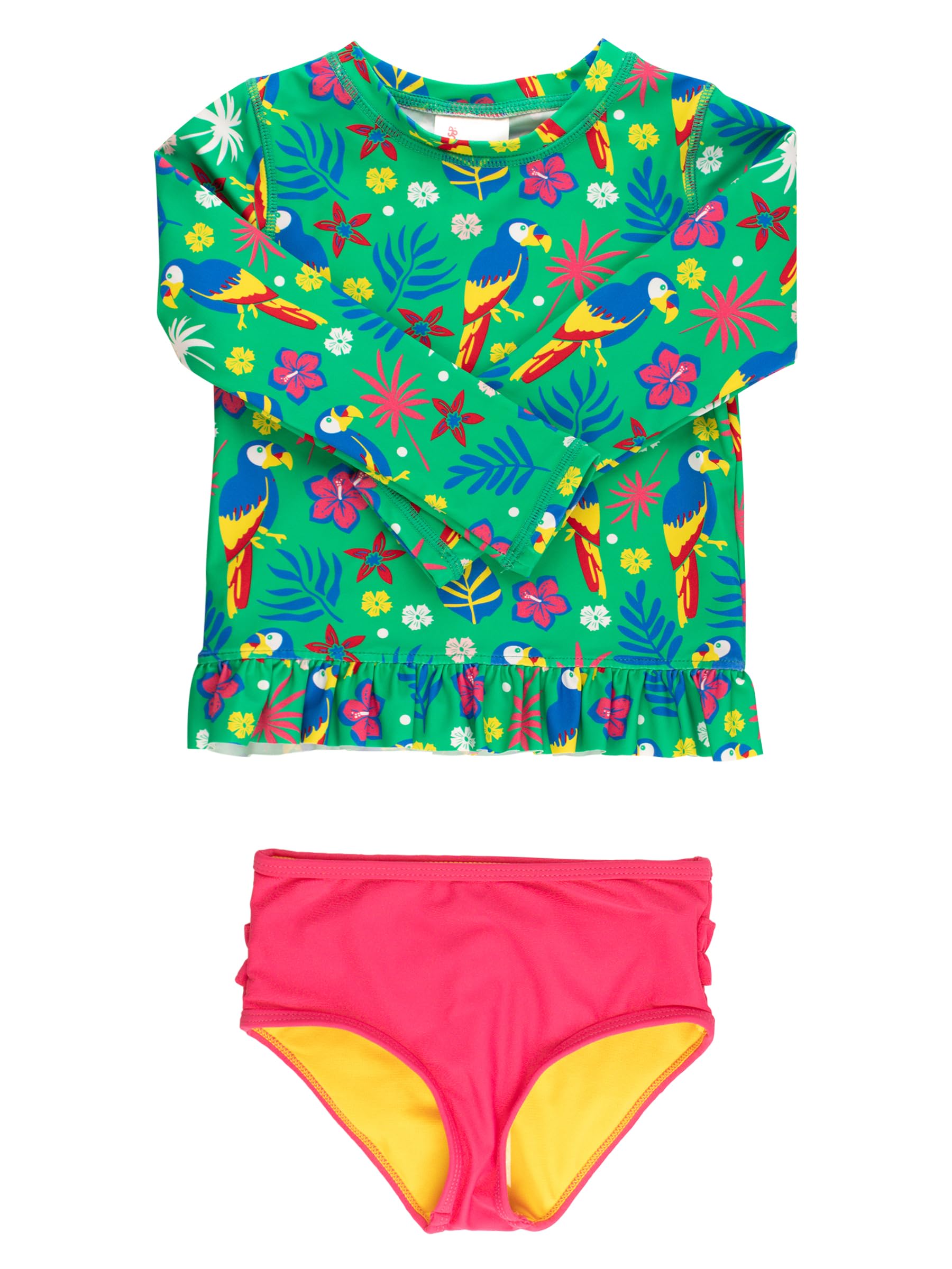 RuffleButts Baby/Toddler Girls Long Sleeve Rash Guard UPF50+ Sun Protected Bikini Swimsuit