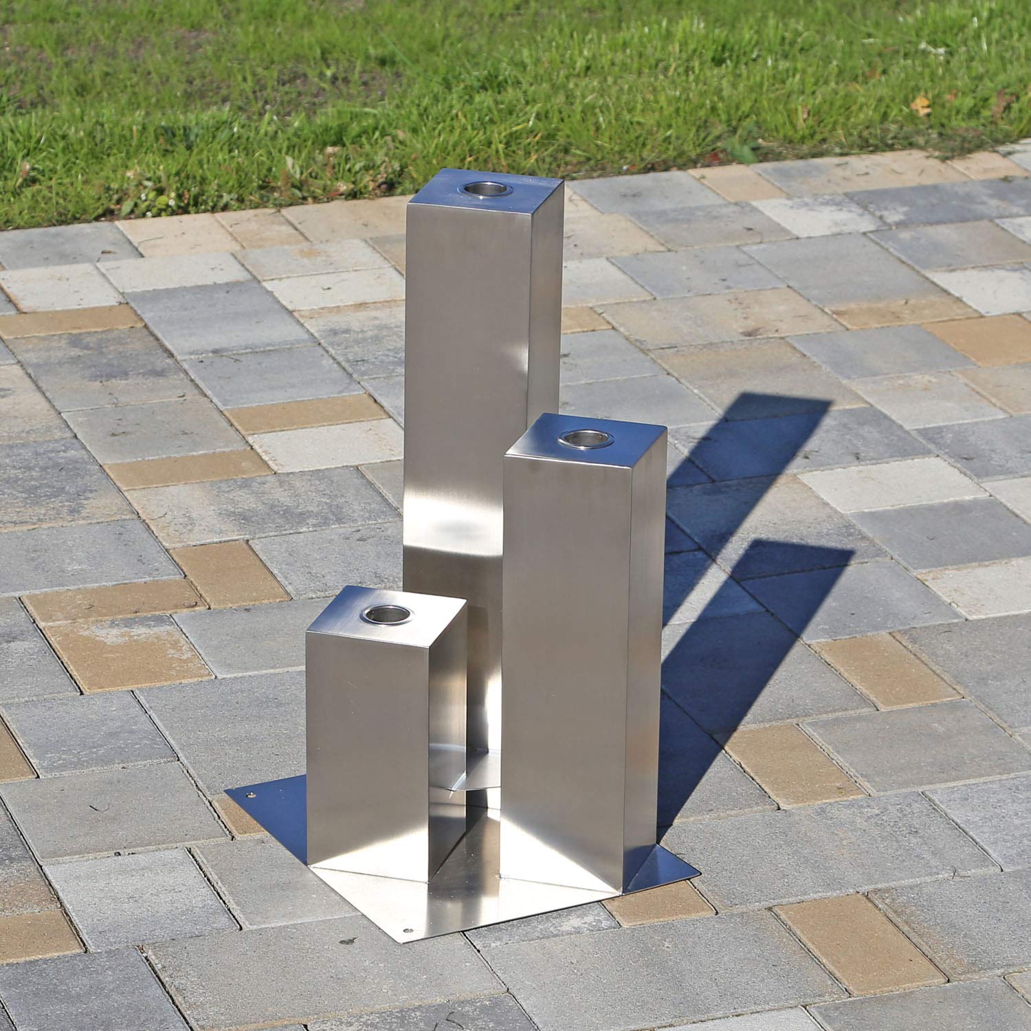CLGarden Edelstahl Element 3 Säulen eckig für DIY Springbrunnen Edelstahlsäulen Garten Brunnen