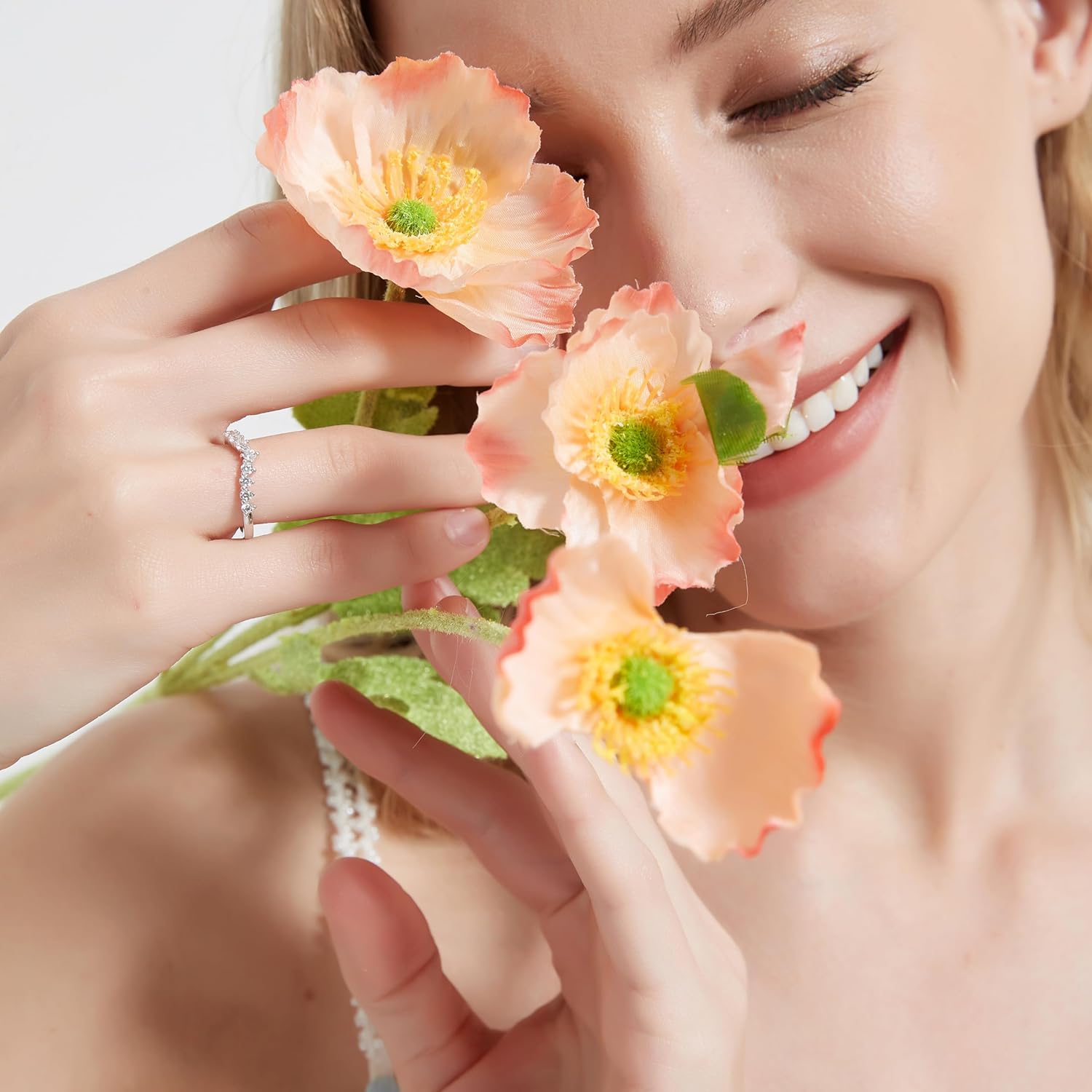 THELANDA Genuine Moissanite or Simulated Diamond Sterling Silver Slight V Shape 3-Prong Set Eternity Matching Ring Wedding Band - Image 4