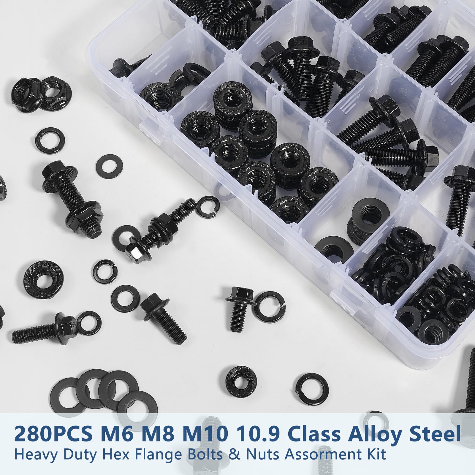 Kit Dadi A Flangia Esagonali - 100 Pezzi M3-M10 - Acciaio Al Carbonio Zincato - Per Auto E Meccanica