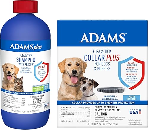 Adams Plus Shampoo 24 oz. + Collar de pulgas y garrapatas