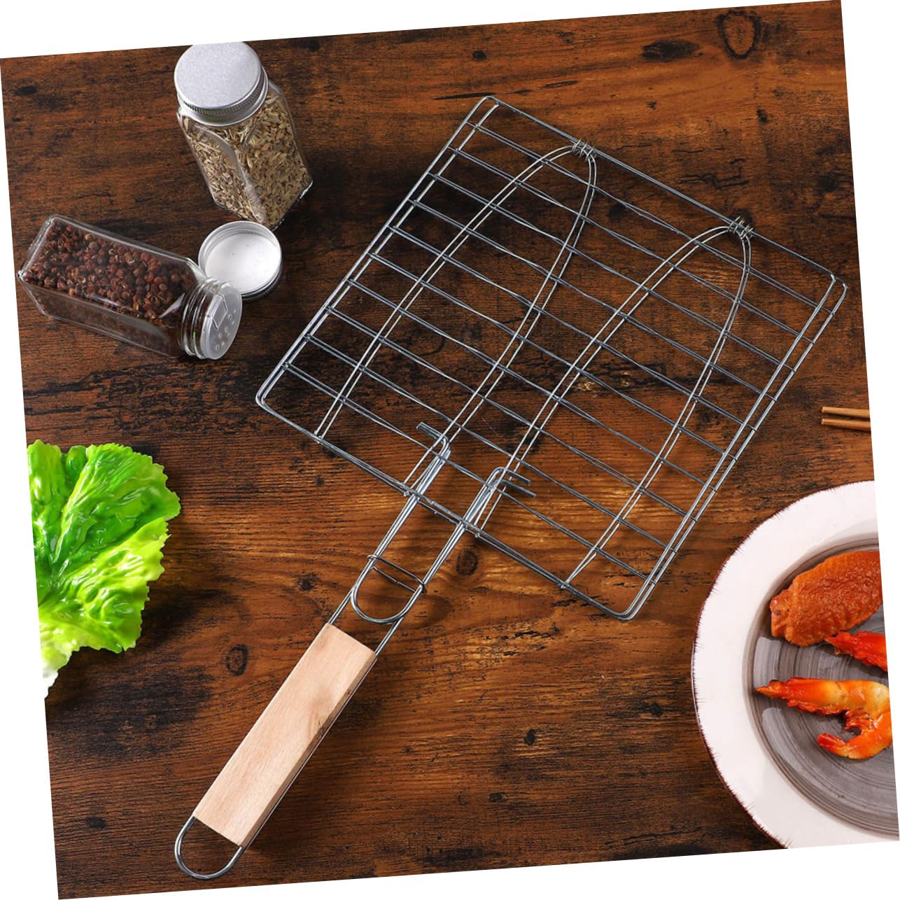 GANAZONO 2Pcs Fish Grill Basket Bbq Grilling Nets for Outdoor Camping Smooth Surface for Fish Meat and Vegetables Easy Flipping and Cleaning