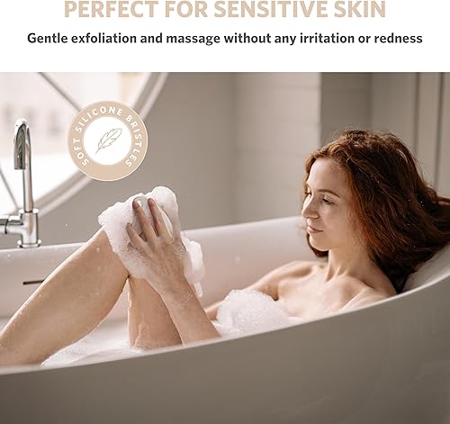 Miniatura 5 de Sndyi Exfoliante corporal de silicona, exfoliante corporal suave para pieles sensibles, cepillo de ducha en forma de hoja con cerdas de espuma,
