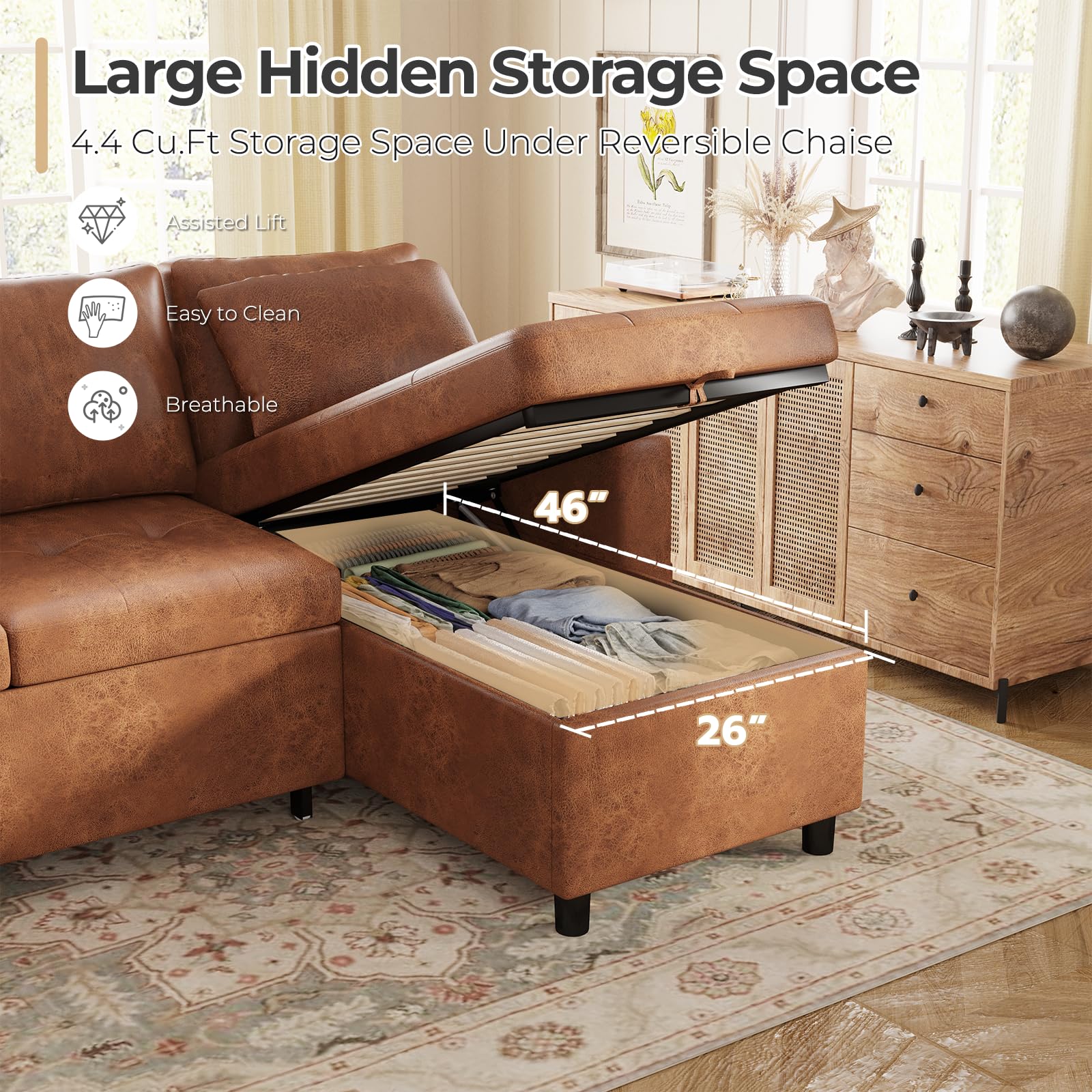 Esright Leather Sleeper Sofa, 80'' Sleeper Sofa Couch with Pullout Bed, 3 in 1 P — product photo
