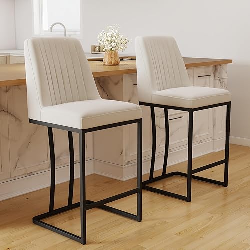 Miniatura 25 de LSSPAID Juego de 2 taburetes de bar de 24.8 pulgadas, modernos taburetes de bar tapizados de tela para mostrador, sillas de isla de cocina con patas