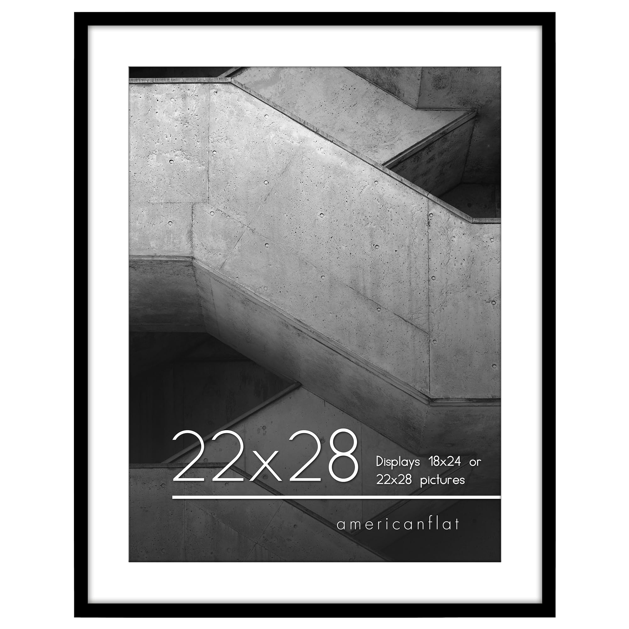 Americanflat 22x28 Poster Frame in Black - Use as 18x24 Poster Frame with Mat or 22x28 Frame Without Mat - Thin Border Photo Frame with Plexiglass Cover - Vertical or Horizontal Wall Display
