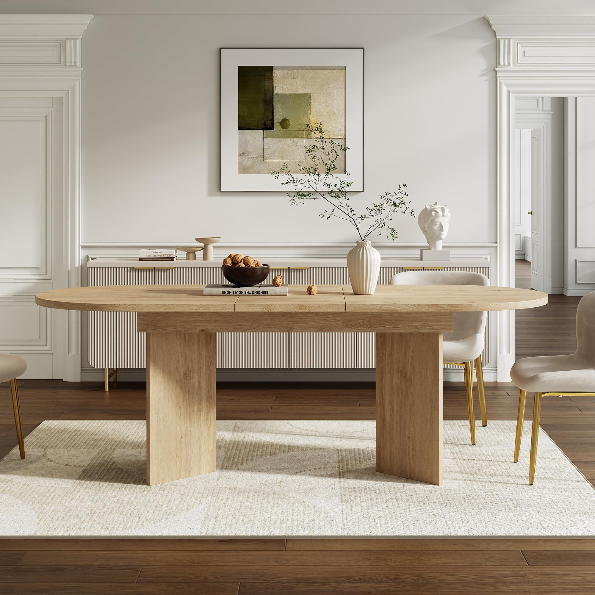 Mesa de comedor extensible 120/160 x 80 cm, para 4 – 6 personas, con esquinas redondeadas, mesa de comedor gruesa, mesa de comedor extensible de estilo simple (color roble, 120/160 x 80 cm)