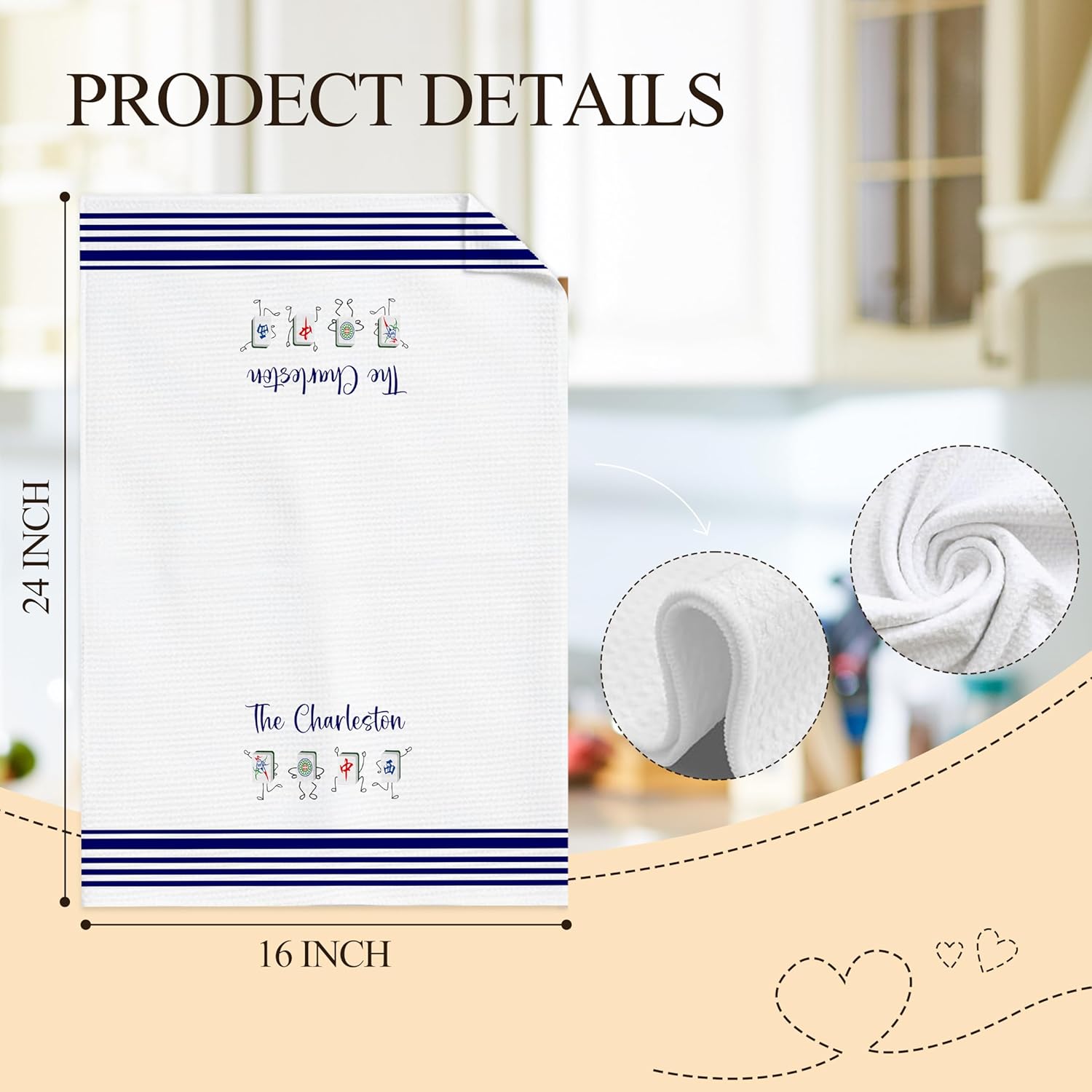 Chinese Mahjong Tiles Kitchen Towels, Gifts for Mah Jong Players Hand Towels for Bathroom Decor, Mahjong Accessories Gifts Dish Tea Towel for Kitchen Decor, 16x24 Inch - Image 5