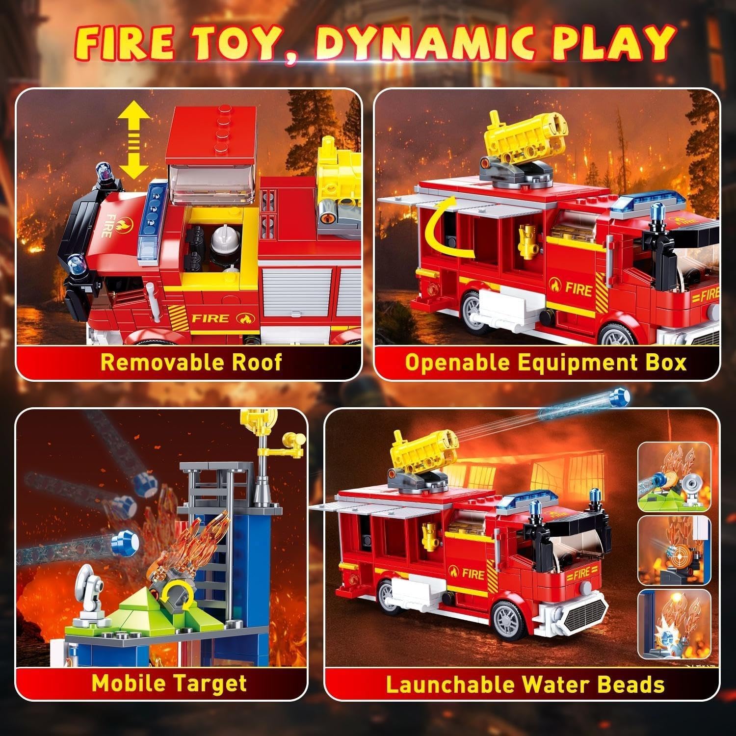 Sluban City Fire Training Set, Fire Rescue Building Set with 4 Fireman Minifigures & Fire Truck, Compatible with Lego City Fire Station Set, Building Toys Gifts for Boys Aged 6-12, 585 PCS