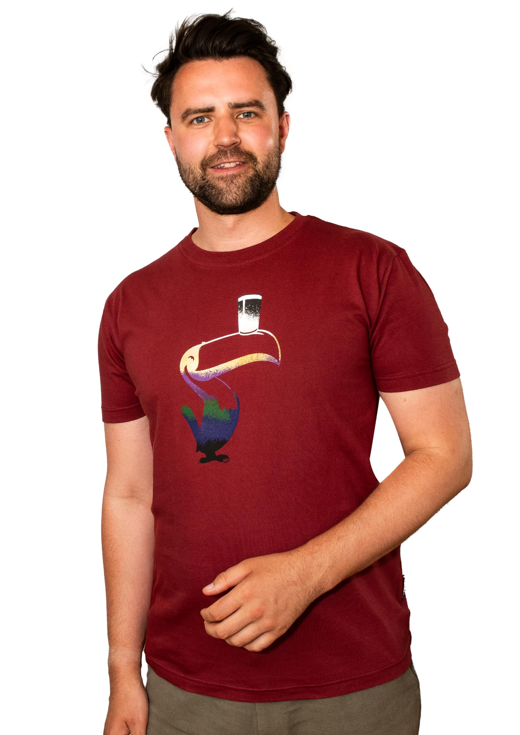 Guinness Liquid Toucan Tee BCI Cotton Irish Beer Shirt Official Merchandise Burgundy Tshirt